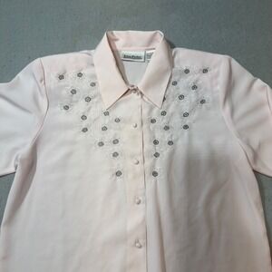 Ellen Parker Pink Embroidered Floral Button Up Blouse Long Sleeve Vintage SZ 10